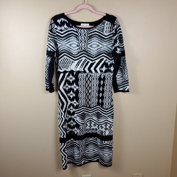 New York and Company Black White Printed Knit Sweater Dress Size M - Picture 1 of 10